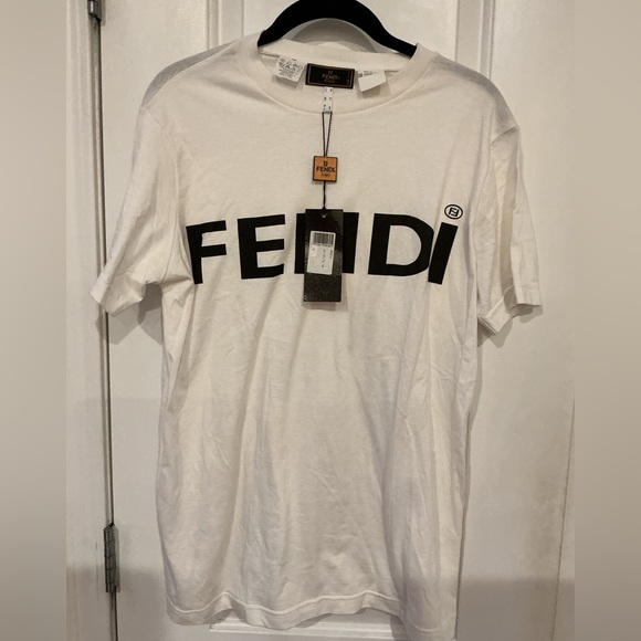 FENDI Vintage Big Logo Short Sleeve Tee Top New w Tags GB Size 12 Small (?) - Picture 16 of 16